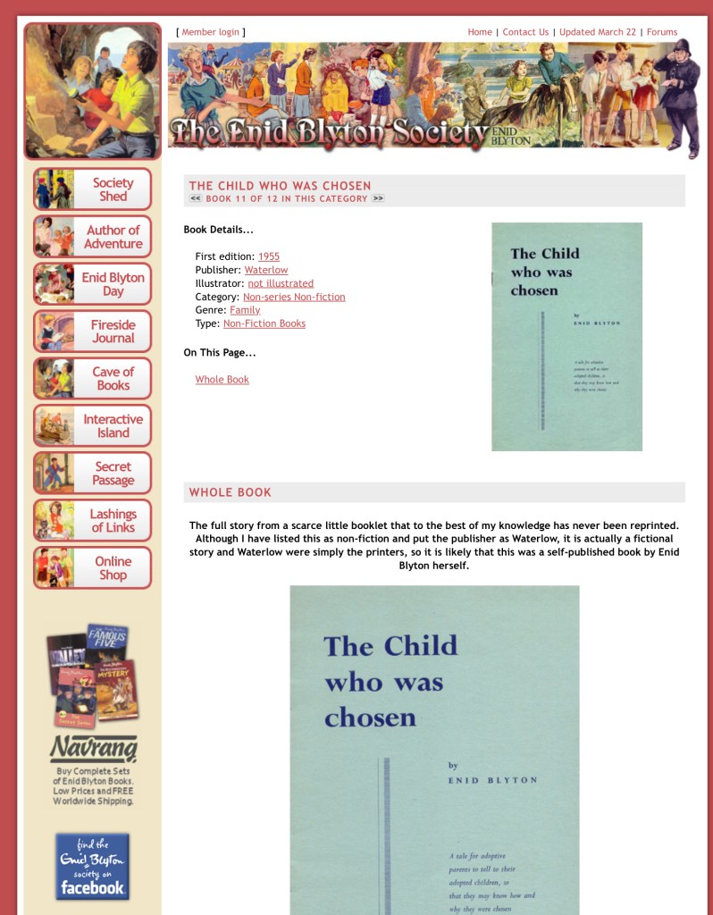 screenshot of the page on the Enid Blyton Society website, linked above